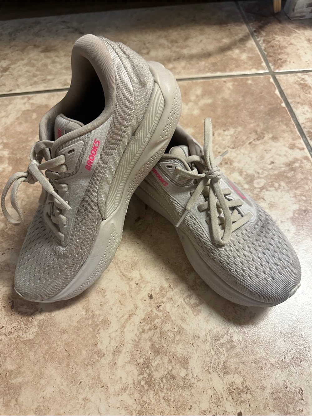 Brooks Women’s Running Shoes - Beige with Pink Logo